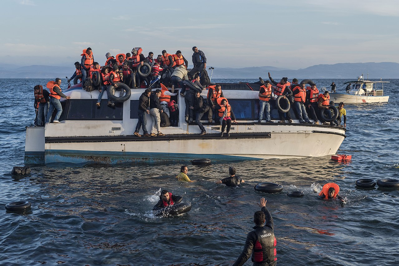 Refugees arrive at Skala Sykamias Lesvos Greece